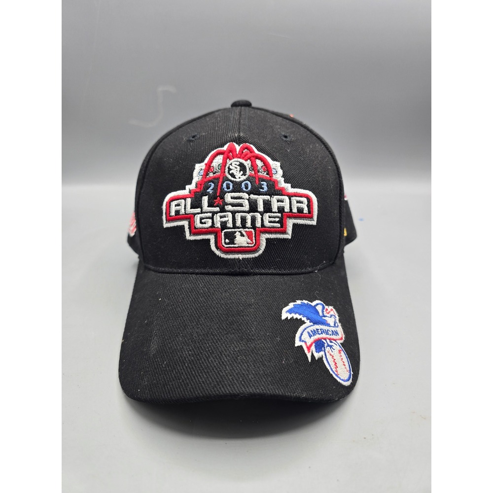MLB 2003 All Star Game Chicago Baseball Hat Black American League Multi Logo Cap